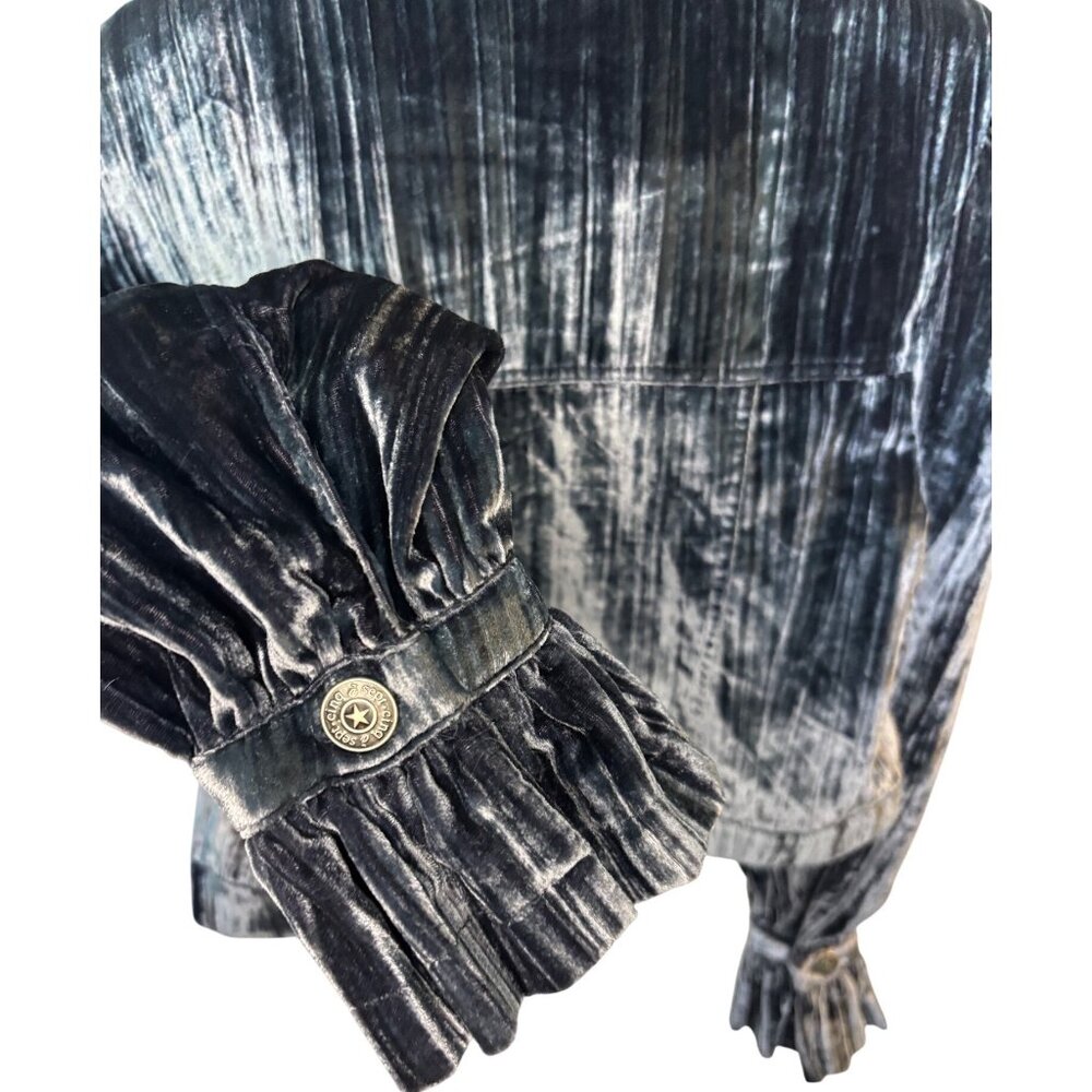 Cinq à Sept Dillon Cropped Crushed Velvet Jacket – Slate Gray Blue XS NEW - Picture 12 of 16